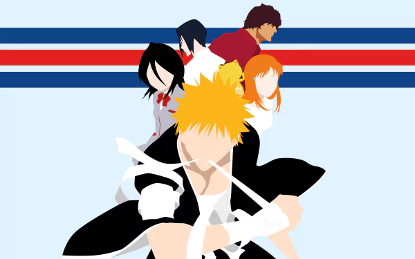 minimalist Rukia Kuchiki Orihime Inoue Ichigo Kurosaki Uryu Ishida Yasutora Sado Anime Bleach minimalist anime HD Desktop Wallpaper | Background Image