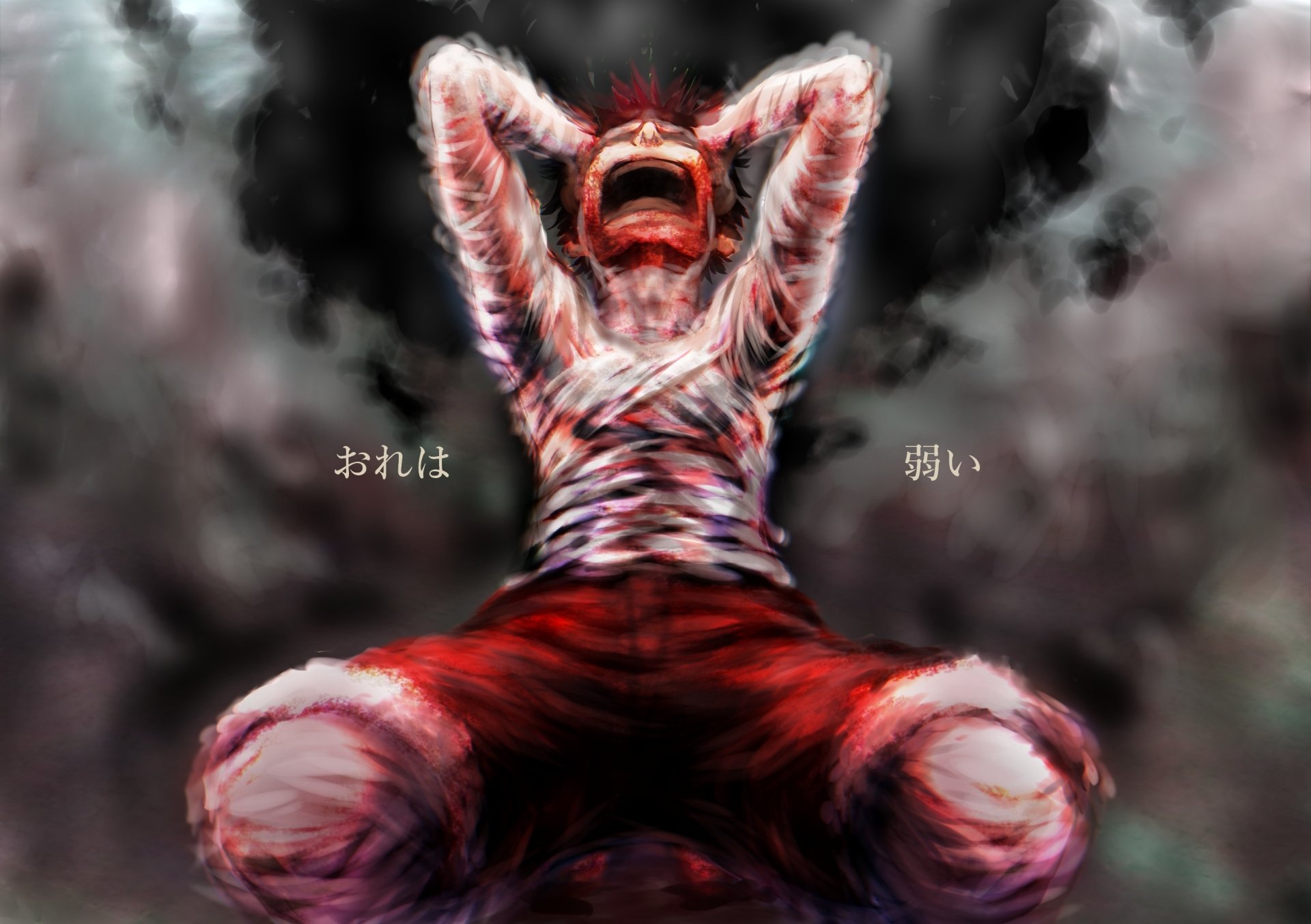 HD anime wallpaper featuring Monkey D. Luffy from One Piece, depicted in a dynamic, intense pose against a dramatic, stormy background.
