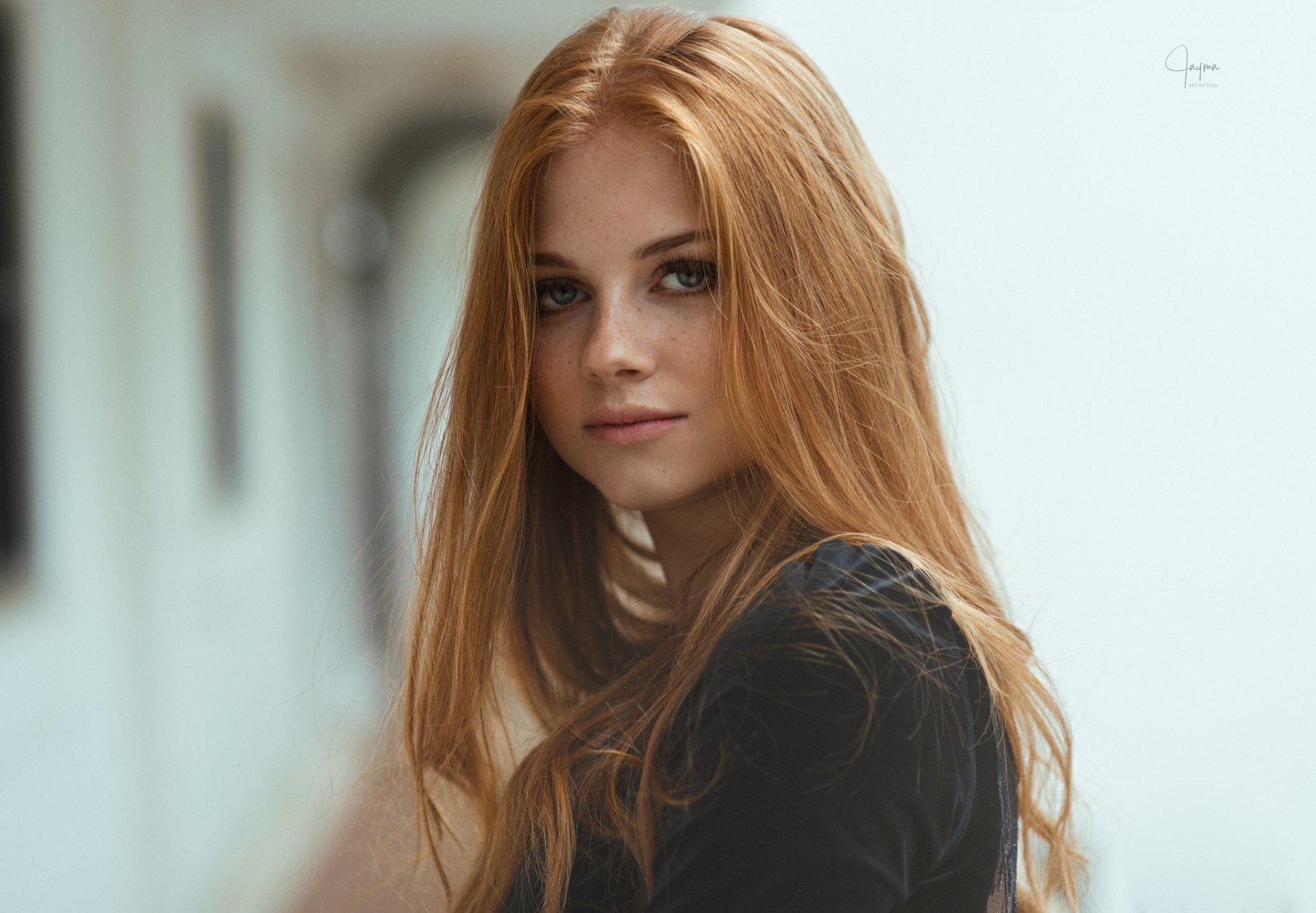 Download Depth Of Field Blue Eyes Redhead Woman Model HD Wallpaper by Jayma Javier