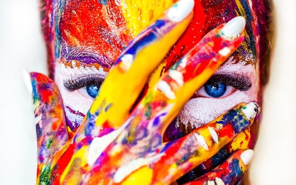 Women Eye Paint Close-Up Face Blue Eyes Colors Colorful Hand HD Wallpaper | Background Image