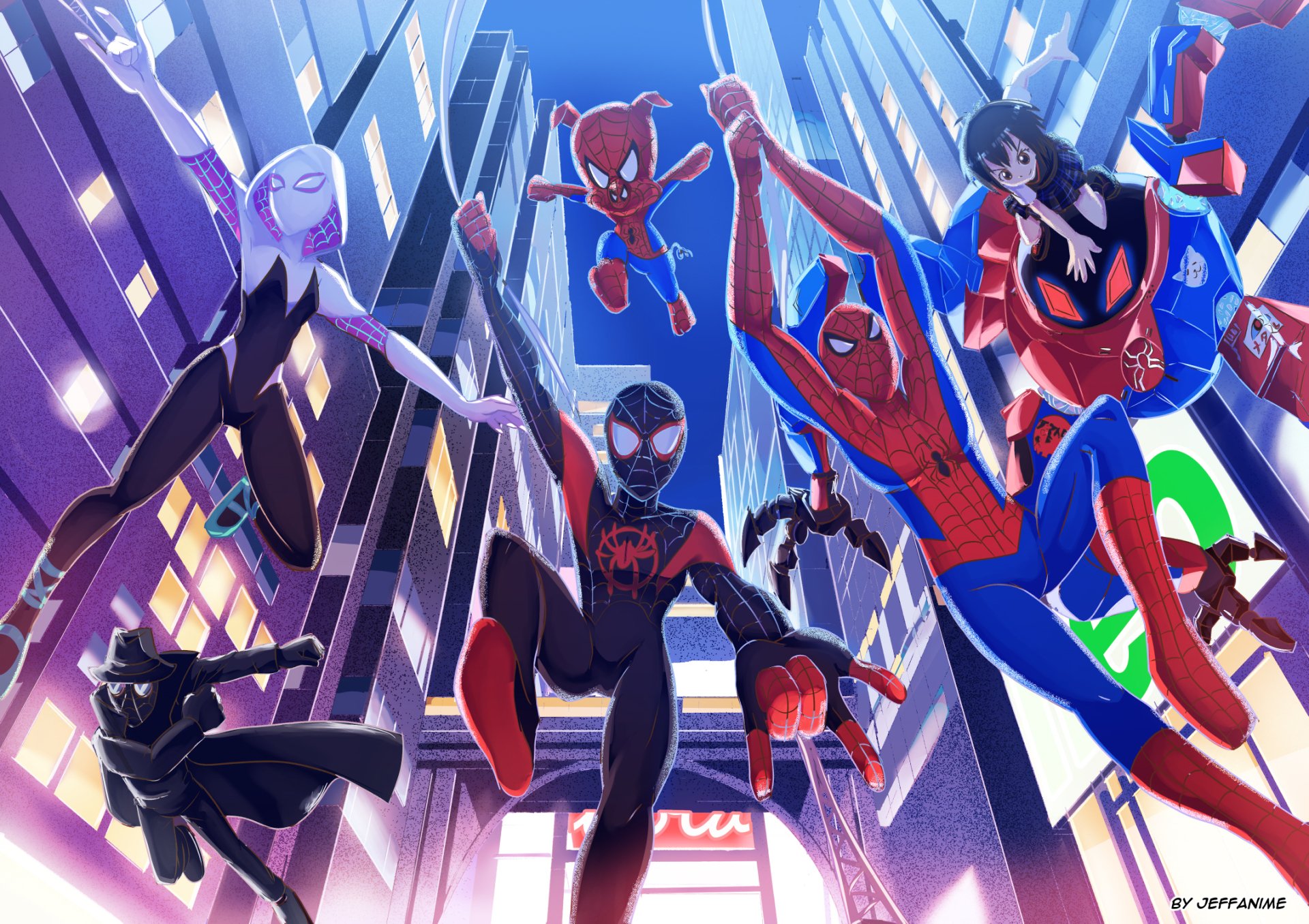 Download Spider-Ham Peni Parker Spider-Man Noir Spider-Gwen Spider Man  Miles Morales Movie Spider-Man: Into The Spider-Verse HD Wallpaper by  Jeffrey Phelps