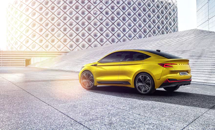 electric car SUV yellow car car Skoda vehicle Skoda Vision iV HD Desktop Wallpaper | Background Image