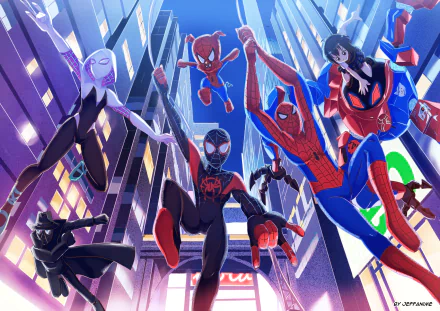 Spider-Ham Peni Parker Spider-Man Noir Spider-Gwen spider man Miles Morales movie Spider-Man: Into The Spider-Verse HD Desktop Wallpaper | Background Image