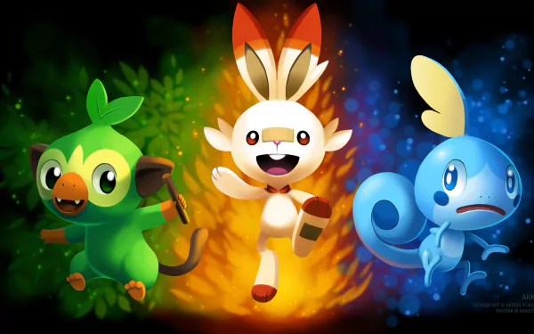 Sobble (Pokémon) Scorbunny (Pokémon) Grookey (Pokémon) video game Pokémon: Sword and Shield HD Desktop Wallpaper | Background Image