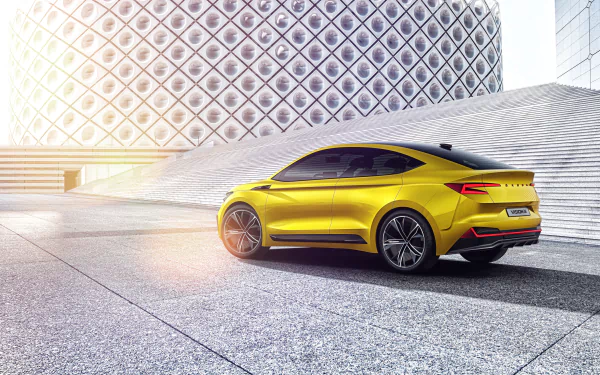 electric car SUV yellow car car Skoda vehicle Skoda Vision iV HD Desktop Wallpaper | Background Image