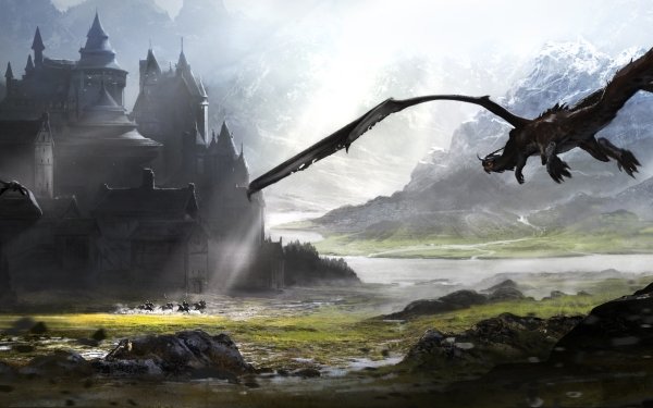 Fantasy Dragon Castle Sunbeam HD Wallpaper | Background Image