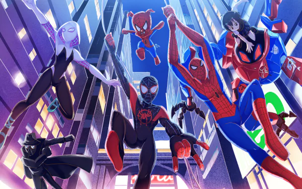 Spider-Ham Peni Parker Spider-Man Noir Spider-Gwen spider man Miles Morales movie Spider-Man: Into The Spider-Verse HD Desktop Wallpaper | Background Image