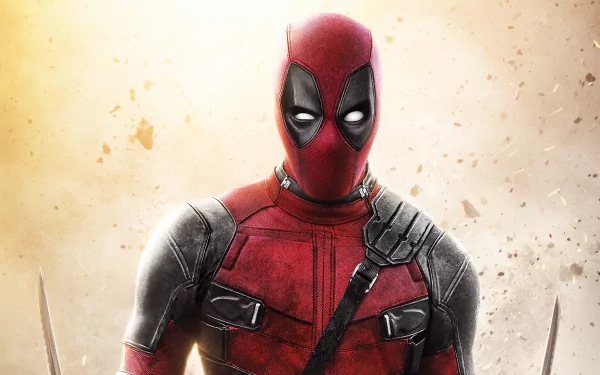 Deadpool in his red and black suit from Deadpool 2, featured in a 4K Ultra HD PC desktop wallpaper and background.