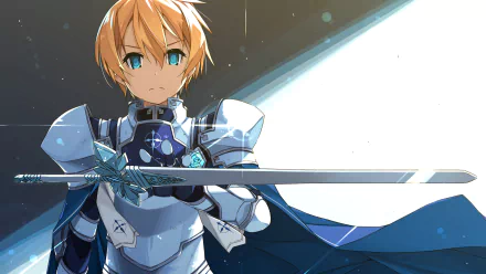 Eugeo from Sword Art Online: Alicization is depicted in detailed armor holding a sword, featured in an HD anime desktop wallpaper background.