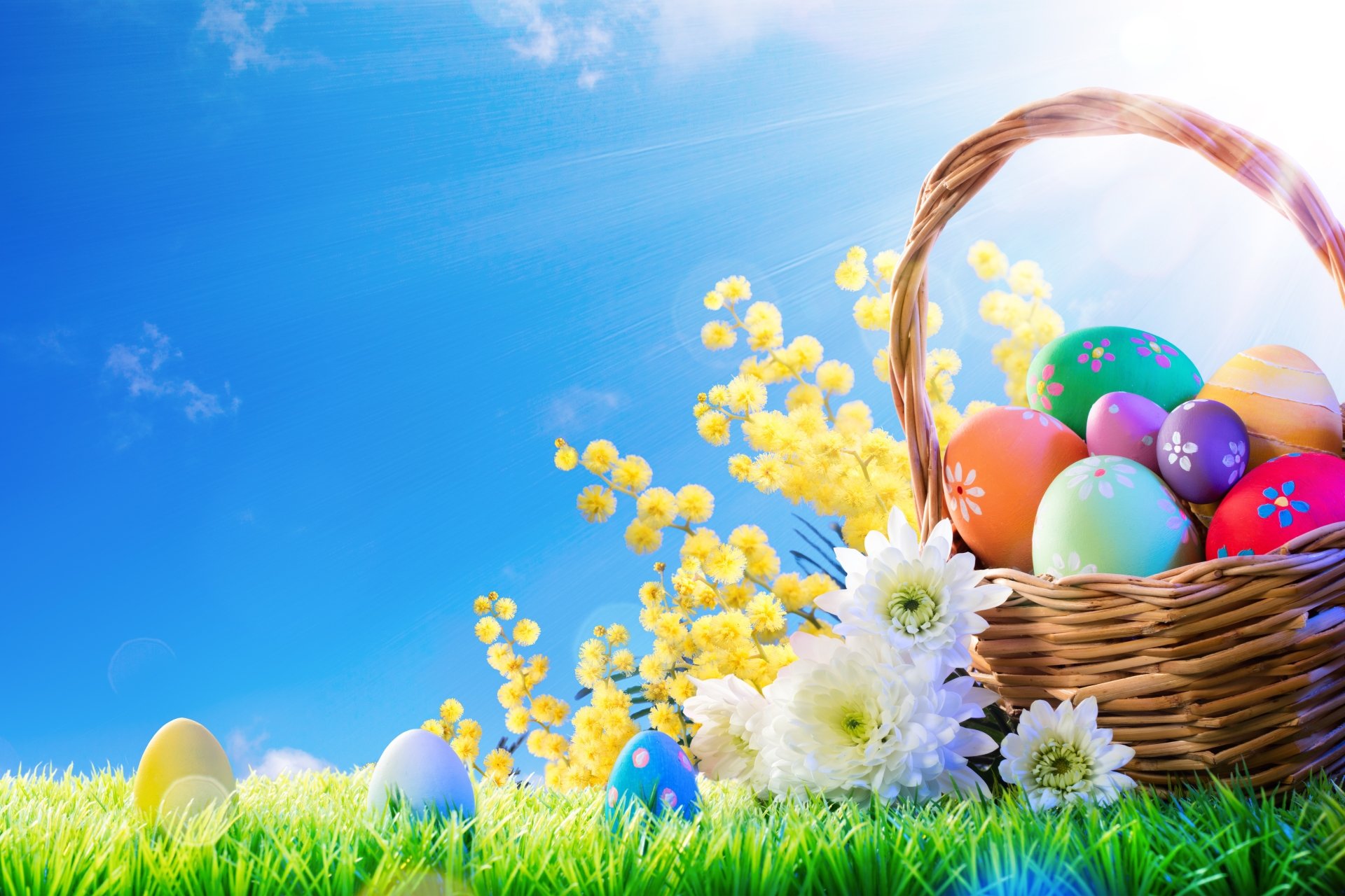 Download Flower Easter Egg Basket Holiday Easter 8k Ultra HD Wallpaper