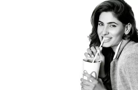 Black & White smile Indian actress Celebrity Karishma Sharma HD Desktop Wallpaper | Background Image