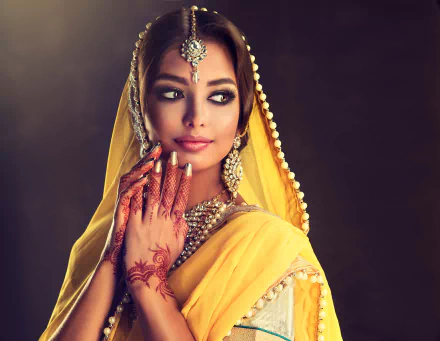 jewelry earrings brown eyes brunette tattoo saree woman model HD Desktop Wallpaper | Background Image