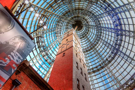  Coop's Shot Tower. Historic Melbourne museum factory is fully encased in a glass cone