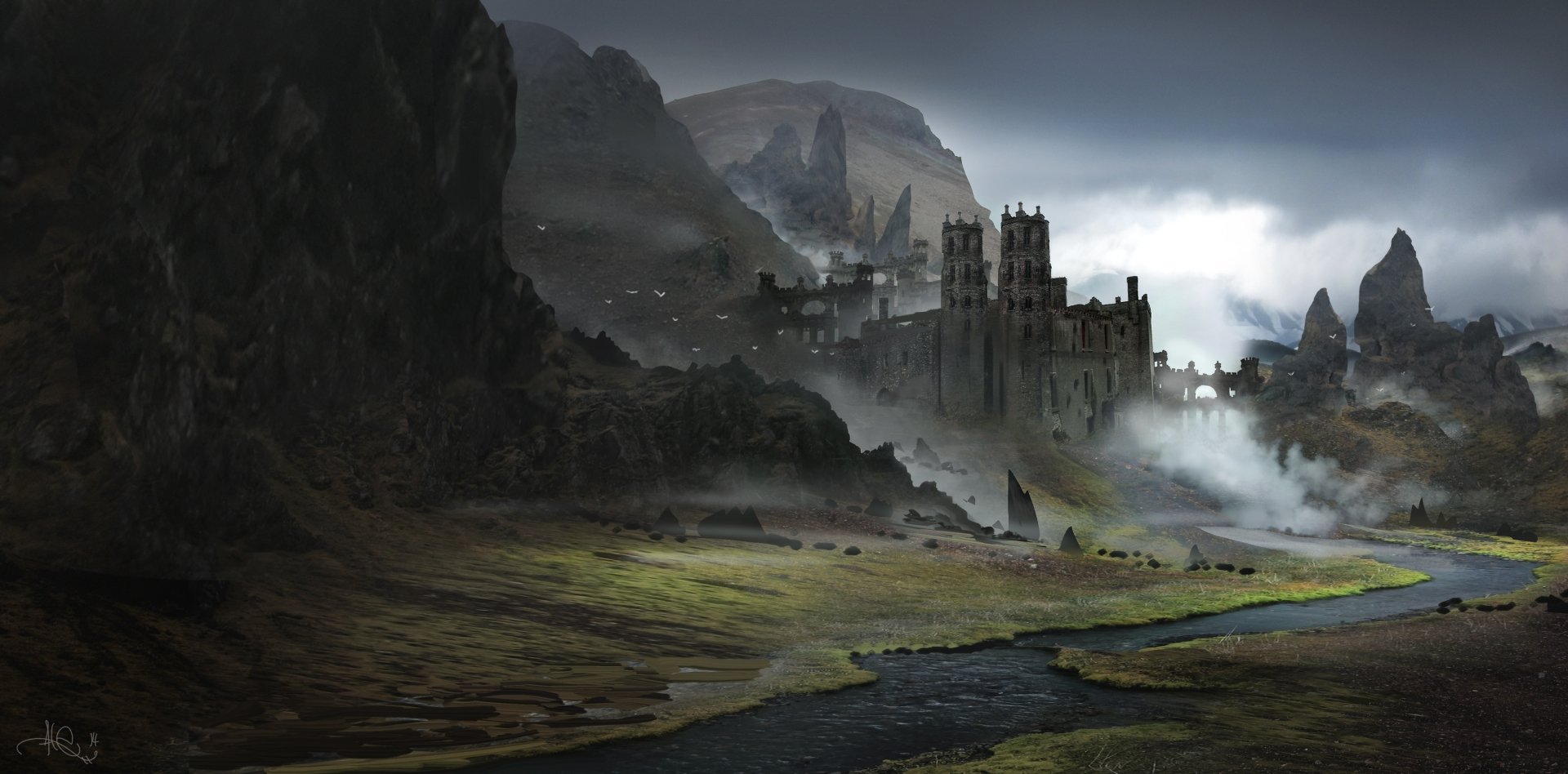 Download River Landscape Fantasy Castle HD Wallpaper by Alejandro Olmedo