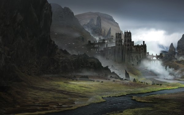 Fantasy Castle Castles Landscape River HD Wallpaper | Background Image